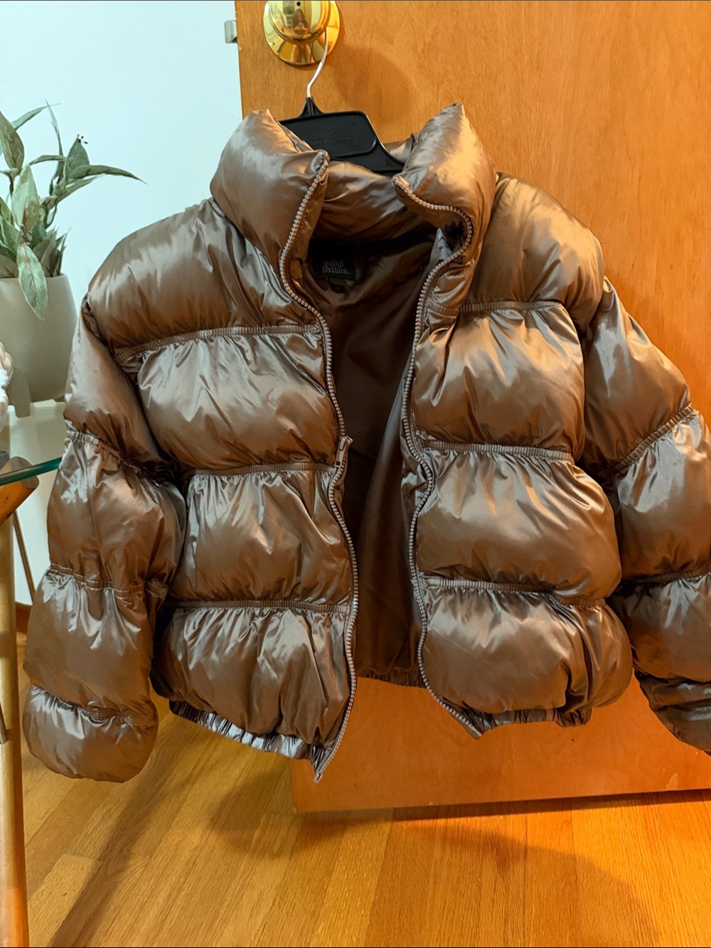 Cropped Shiny Puffer Jacket - Bronze